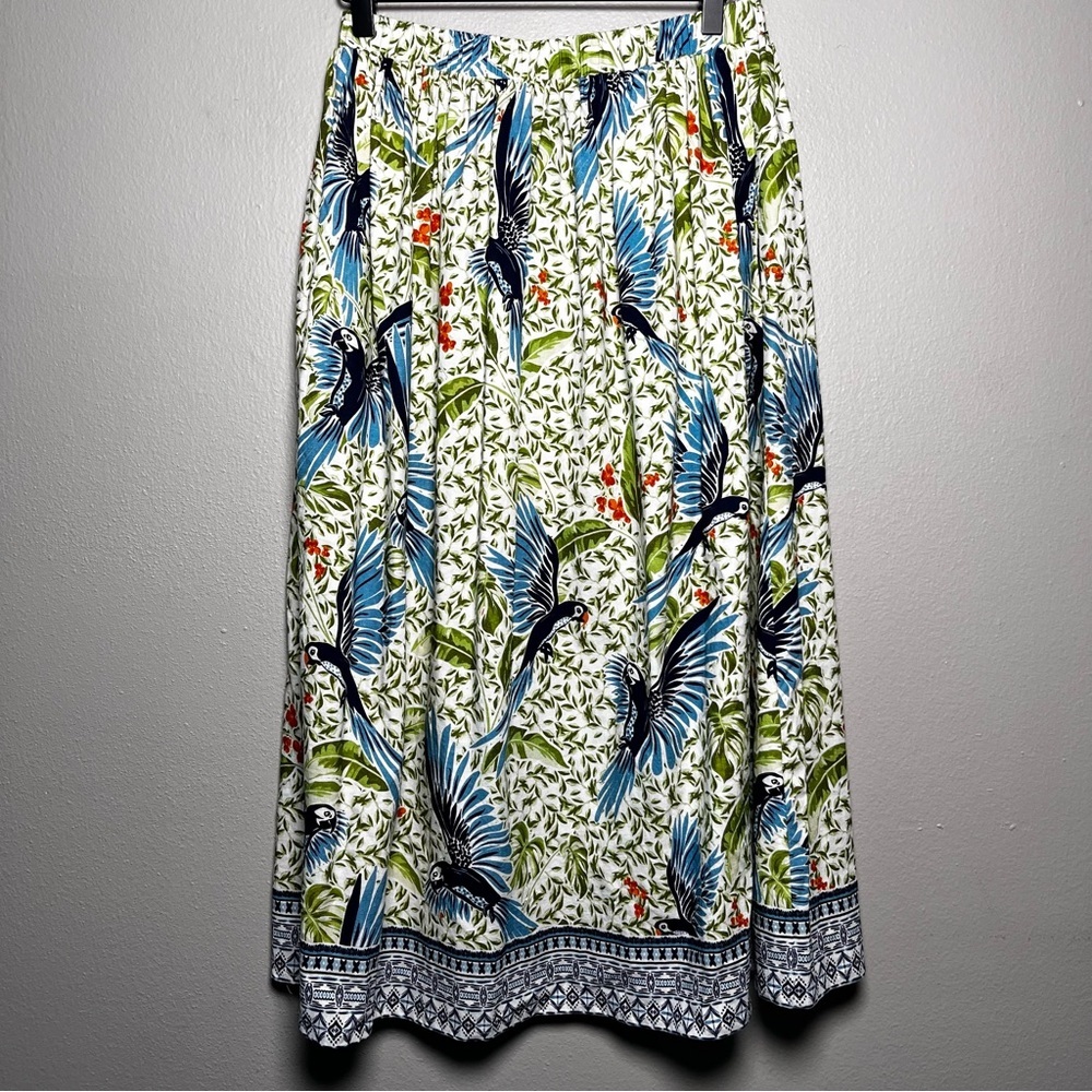 Alex Marie‎ Women Linen Skirt Small Green Blue Tropical Paradise Resort Art